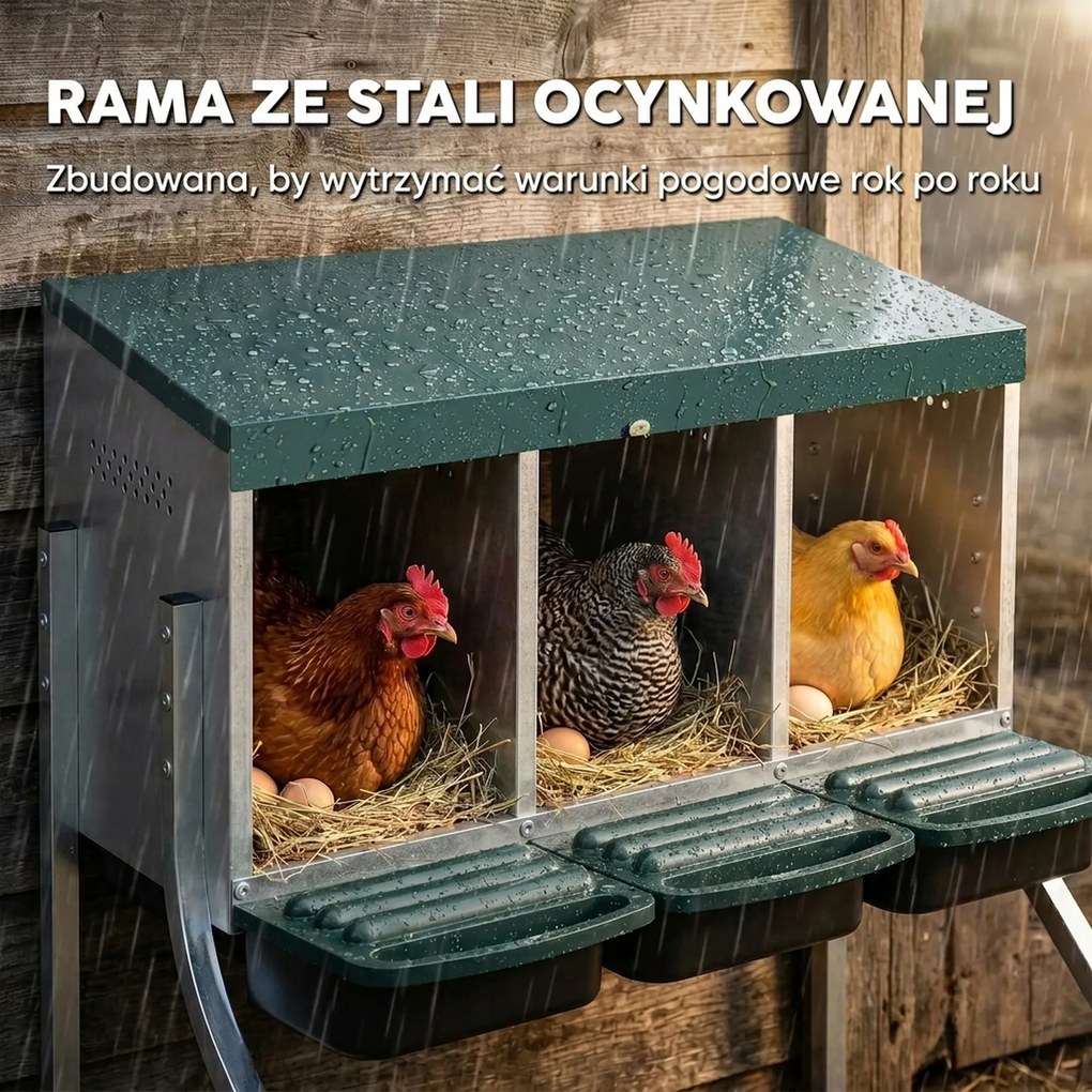 PawHut Gniazdo lęgowe dla kur, gniazdo z otworami wentylacyjnymi, 3 komory, gniazdo dla 3 kur, 85 x 54,6 x 61 cm, srebrny | Aosom PL