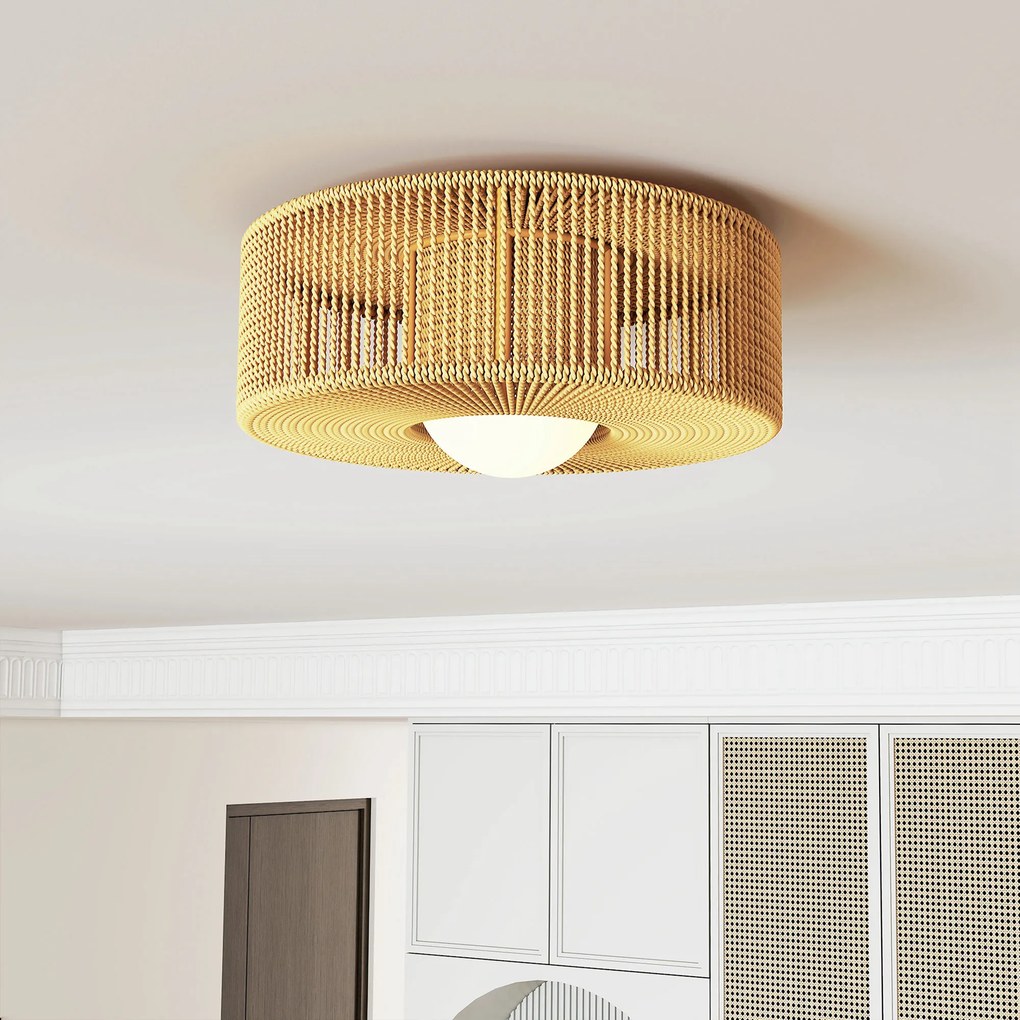 HOMCOM Lampa sufitowa, wisząca lampa boho z oprawką G9 LED, abażur ze sznurka konopnego okrągły