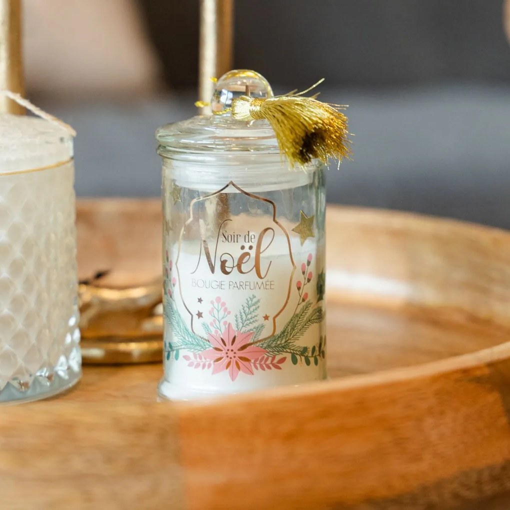 Świeczka zapachowa w ozdobnym słoiku z frędzlem, Ø 6 cm