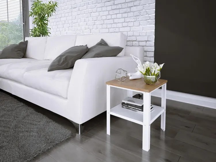 Industrialny stolik kawowy biały + dąb lancelot H3-P64