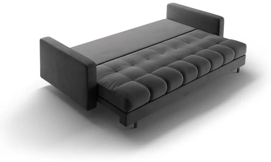 Ciemnoszara aksamitna rozkładana sofa ze schowkiem 222 cm Bali – Cosmopolitan Design