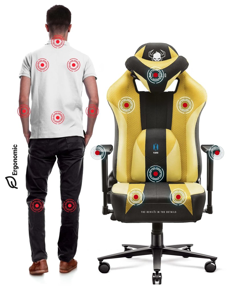 Materiałowy fotel gamingowy Diablo X-Player 2.0 Normal Size, Dark Sunflower