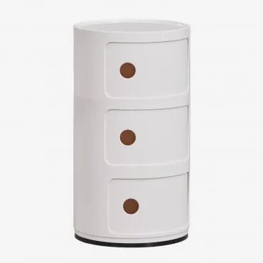 Zestaw 2 Okrągłych Stolików Nocnych Z Półkami Babel Distressed White & 3 Szuflady - Sklum