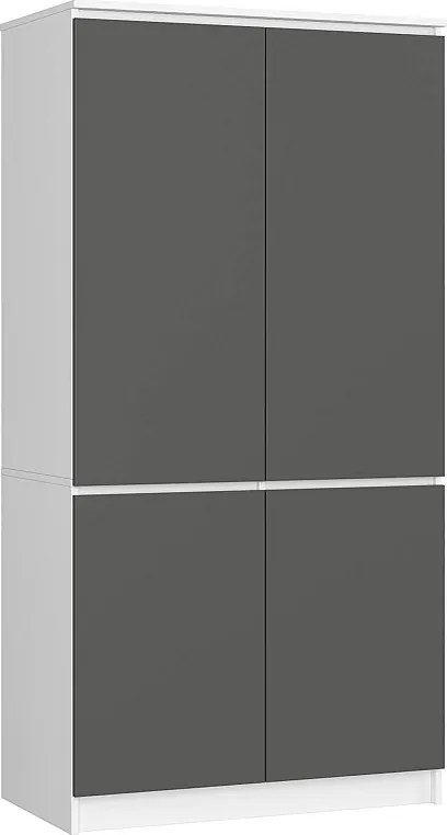 Szafa AKORD S90 4 drzwi Biała, Grafit Szary 90x51x180 cm