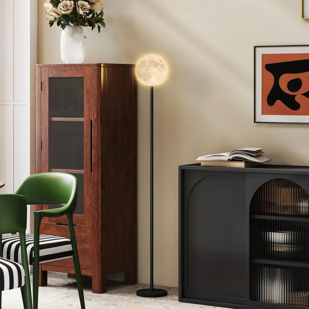 HOMCOM Lampa podłogowa z kloszem w kształcie księżyca, przełącznik nożny, 3 temperatury barwowe, metal, czarna