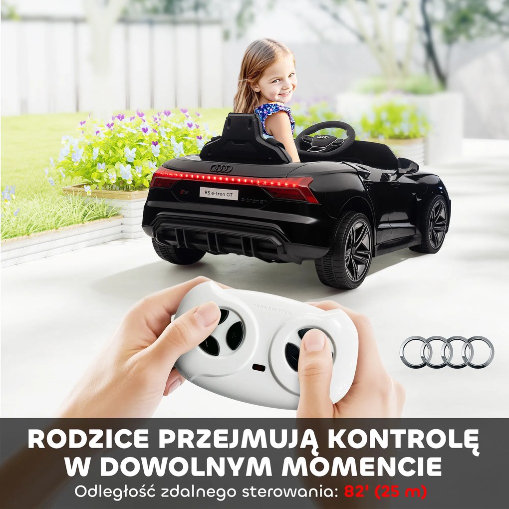 HOMCOM Elektryczny samochód dla dzieci Licencjonowany Audi z bezpiecznym pasem pilotem zdalnego sterowania i światłem Czarny 103x58x41cm | Aosom PL