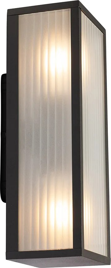 Lampa ścienna zewnętrzna czarna z żebrowanym szkłem 2-światła IP44 - Charlois