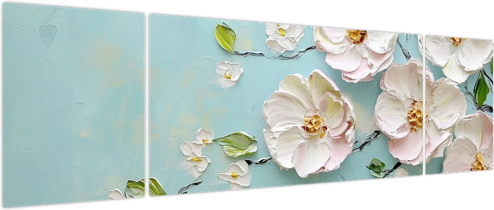 Obraz - Kwiatki na niebieskim tle (170x50 cm)