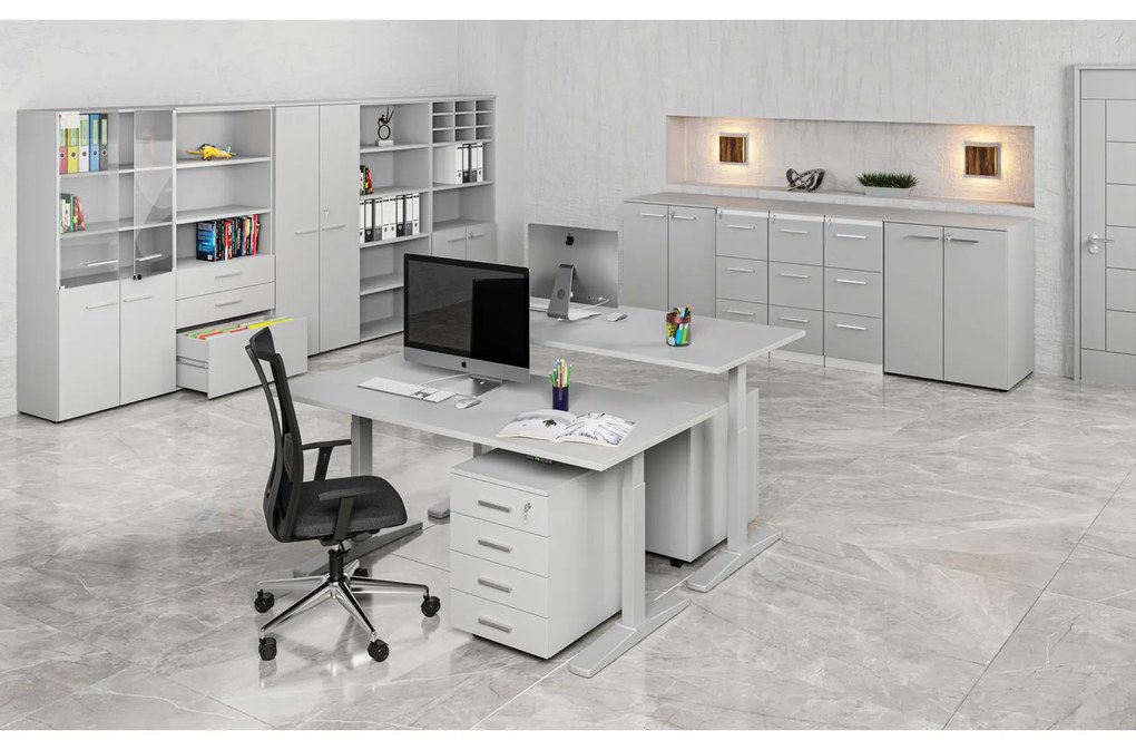 Szafa biurowa kombinowana PRIMO GRAY, drzwi przesuwne na 2 poziomach, 800 x 420 x 1434 mm, szary