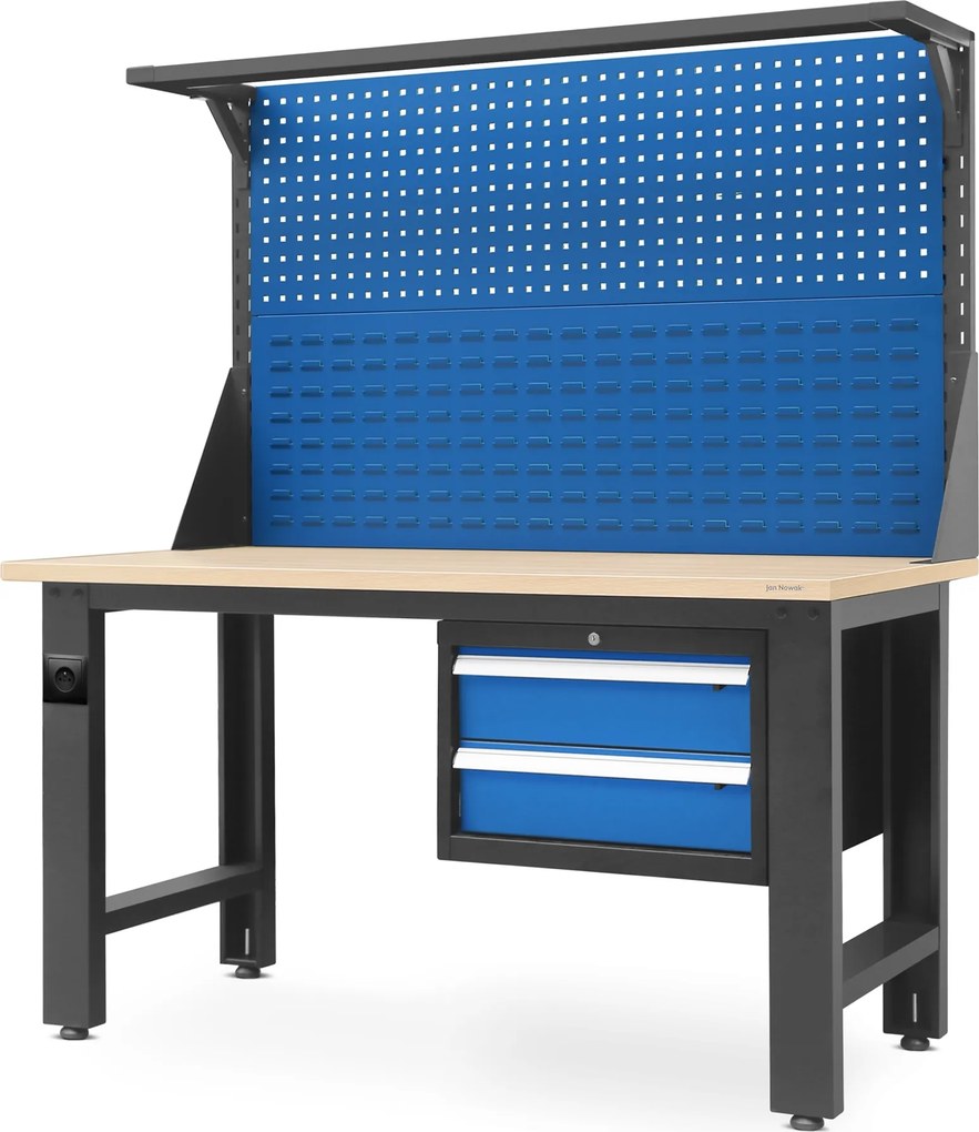 Stół warsztatowy z tablicą perforowaną Logan 150x75x170 cm antracyt/niebieski
