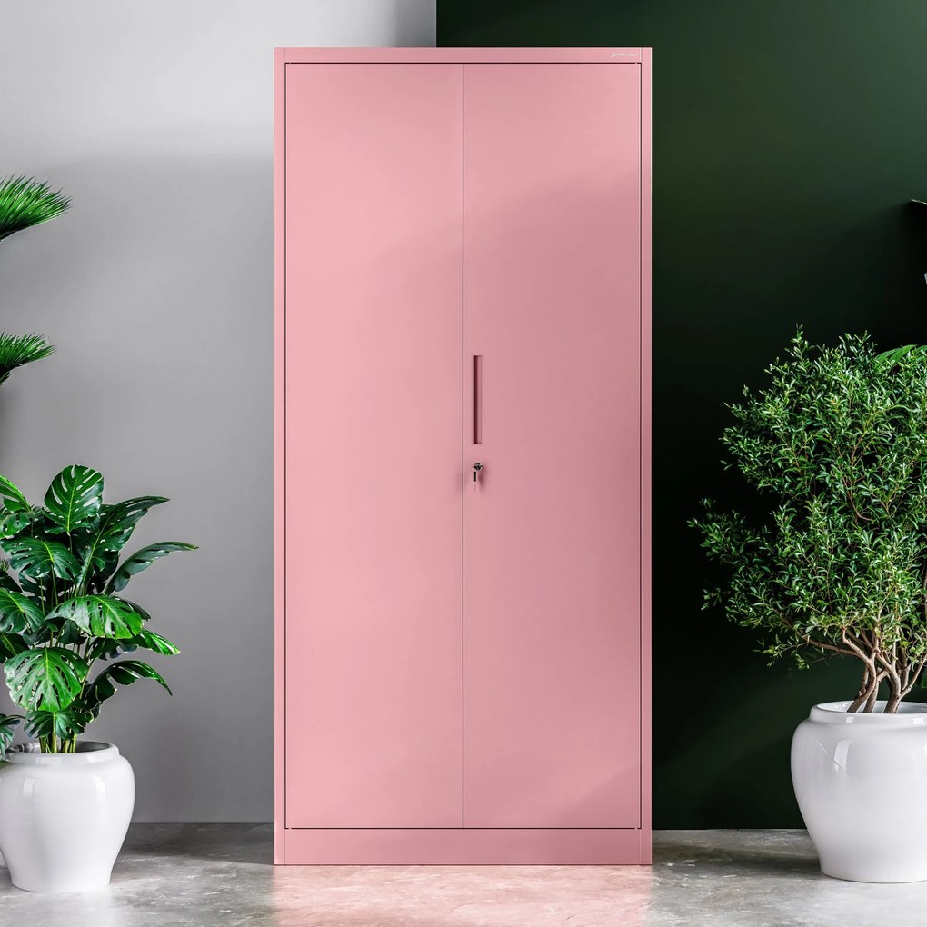 Szafa na dokumenty biurowa metalowa pudrowy róż: Fresh Style JAN H, 900 x 1950 x 400 mm