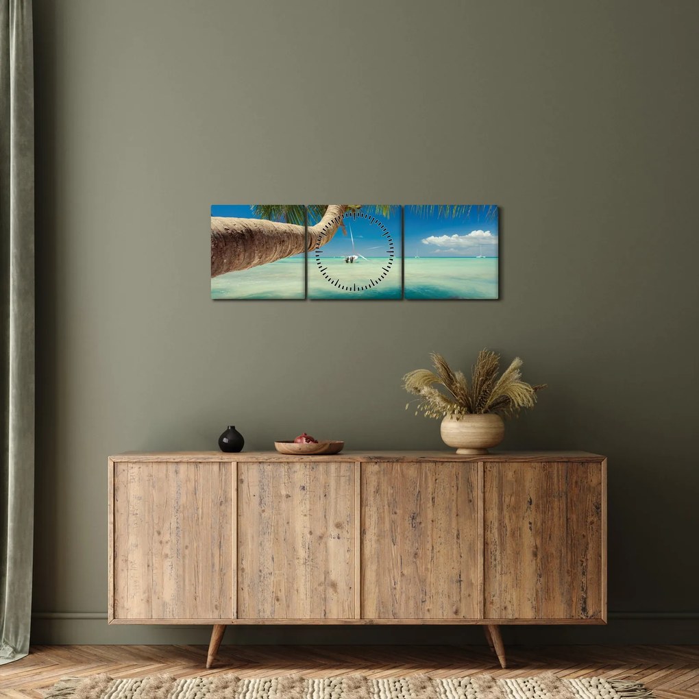Obraz - Czyste morze z palmą (z zegarem) (90x30 cm)