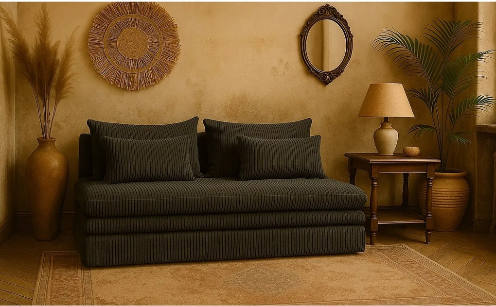 Sofa z funkcją spania i pojemnikiem NELIA, tkanina Poso, Szary