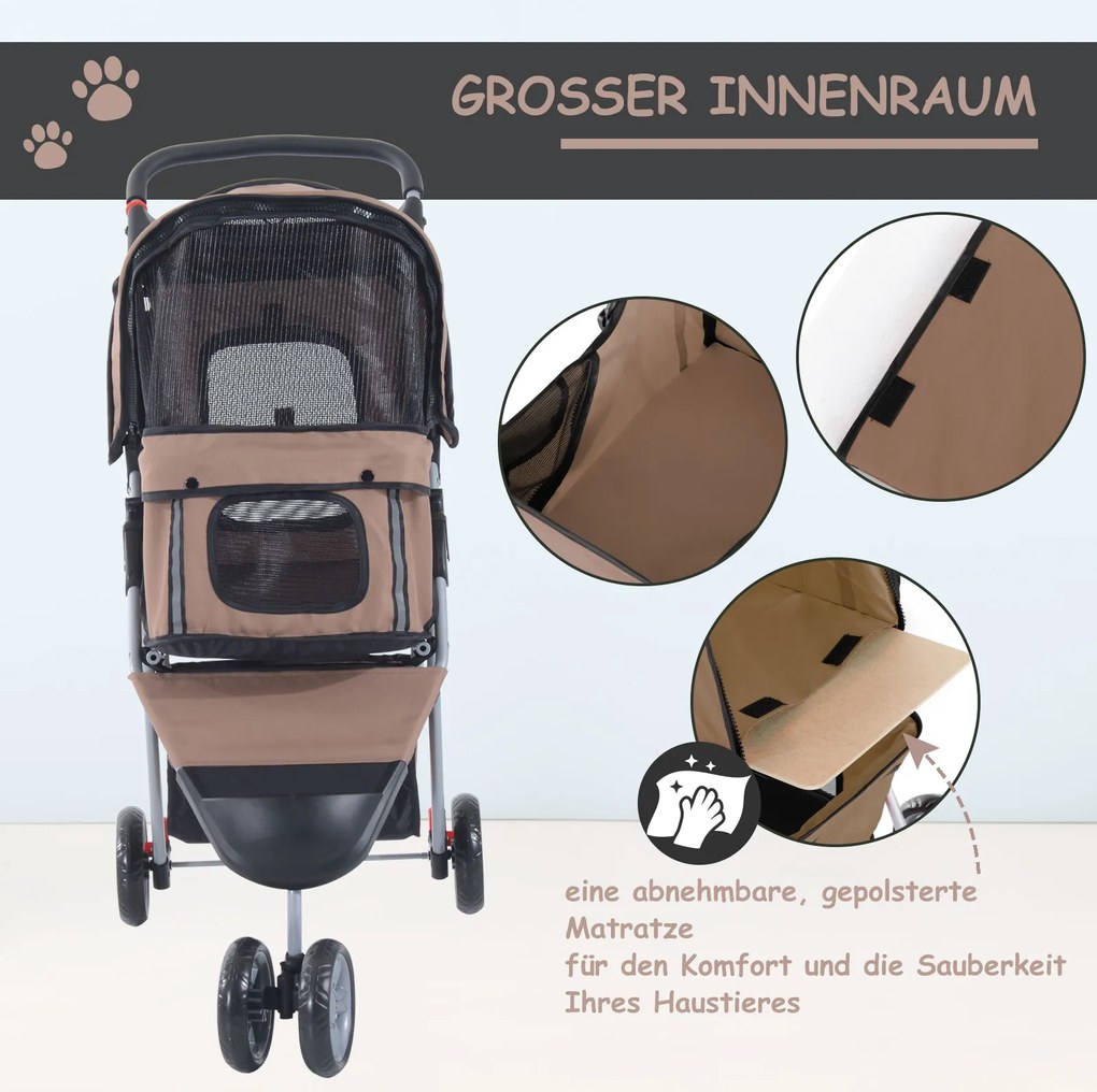 Outsunny Wózek dla Psa Składany Wygodny Brązowy Srebrny do 15kg | Aosom PL