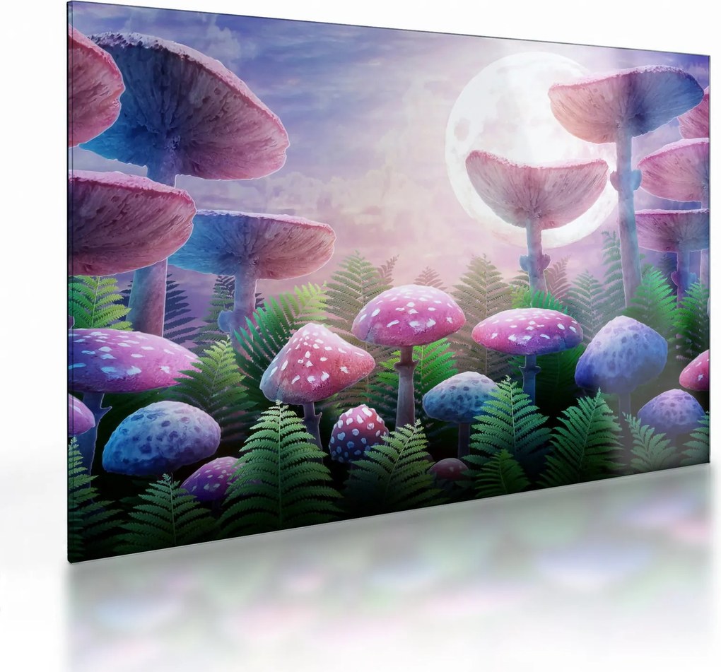Obraz na szkle - Grzyby w pełni księżyca, grafika (70x50 cm)