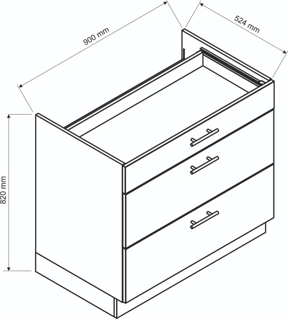 Szafka kuchenna stojąca 90 DENIS D90 PC S/3 dąb London STOLKAR