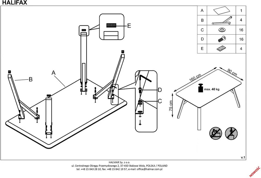 Stół Halifax z blatem w kolorze betonu