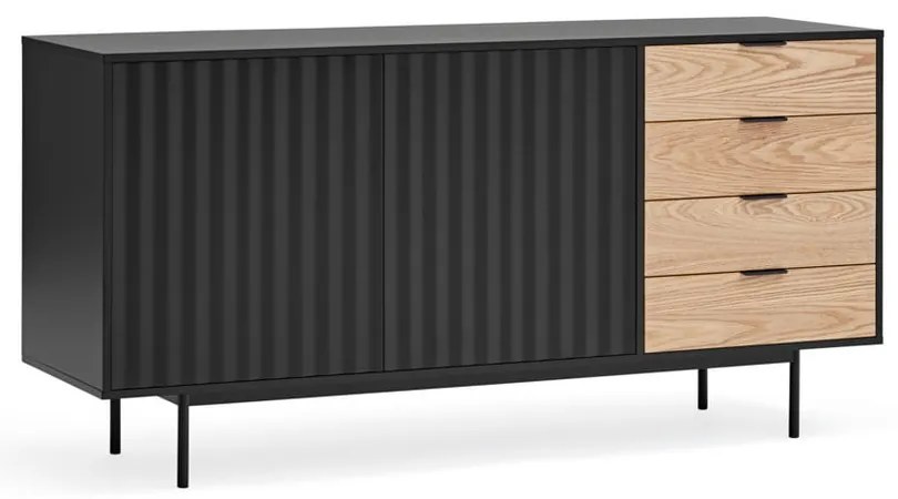Czarno-naturalna niska komoda w dekorze dębu 159x80 cm Sierra – Teulat