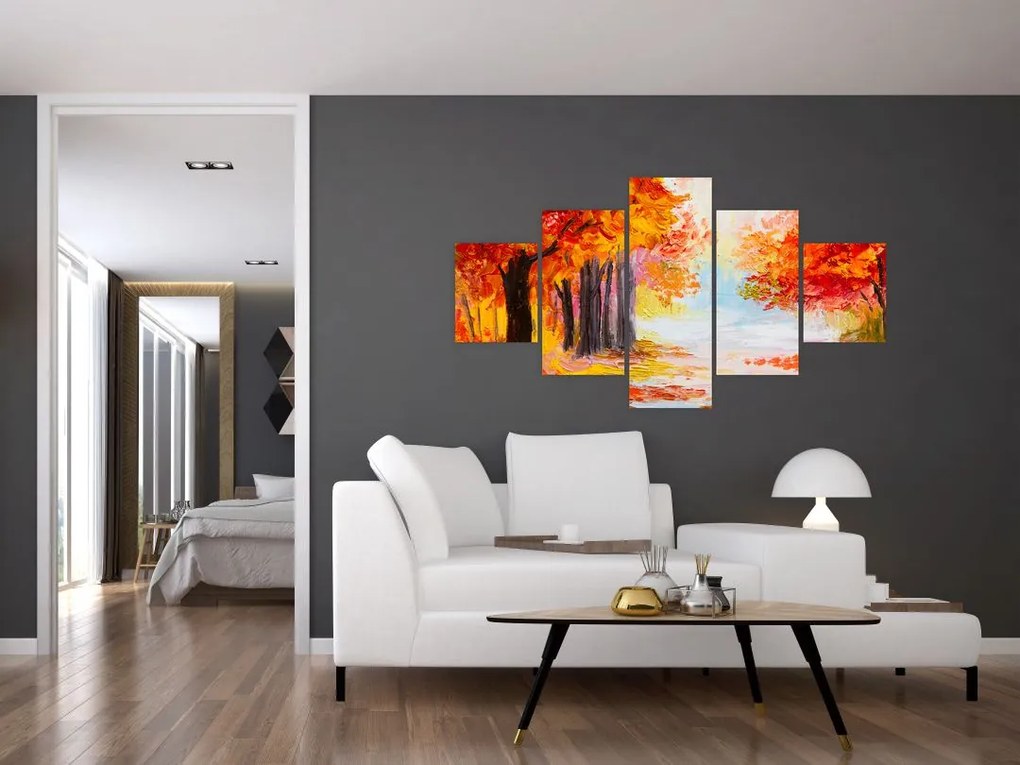 Obraz - Obraz olejny, kolorowa jesień (125x70 cm)