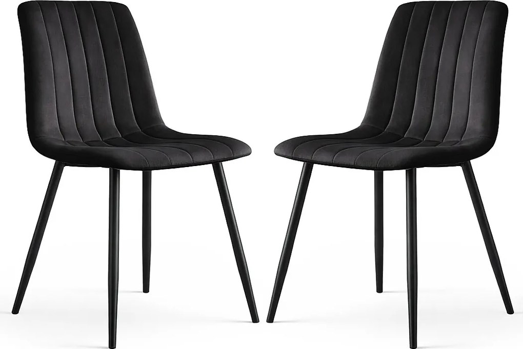 2x Welurowe krzesło tapicerowane pikowane Czarne LIVO Czarne nogi