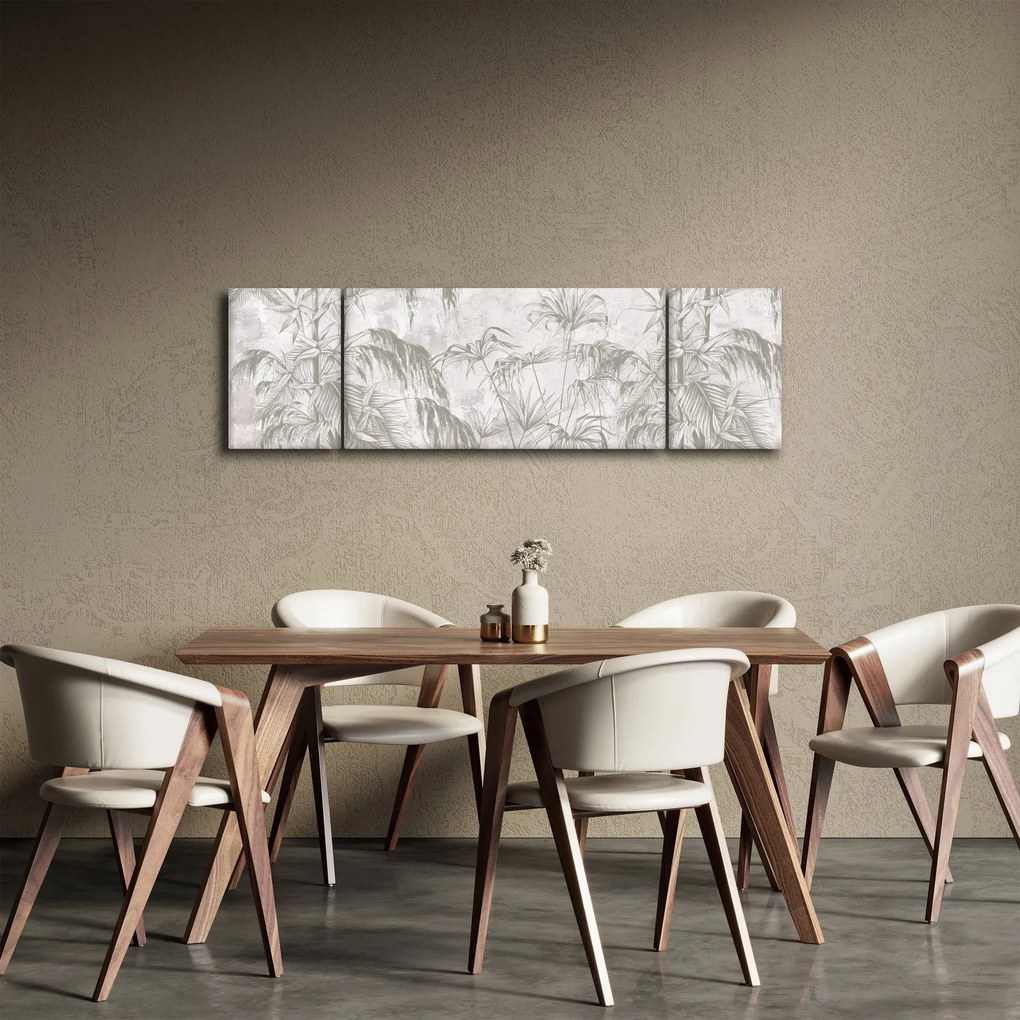 Obraz - Tropikalne rośliny na ścianie w kolorze szarym (170x50 cm)