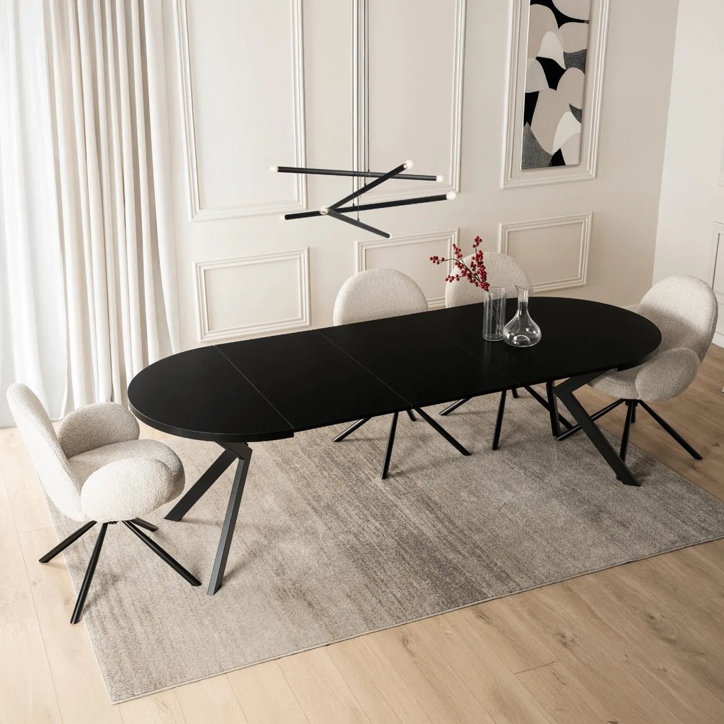 Stół Okrągły Rozkładany LUKAS 100-250 cm Czarny Nowoczesny Loft