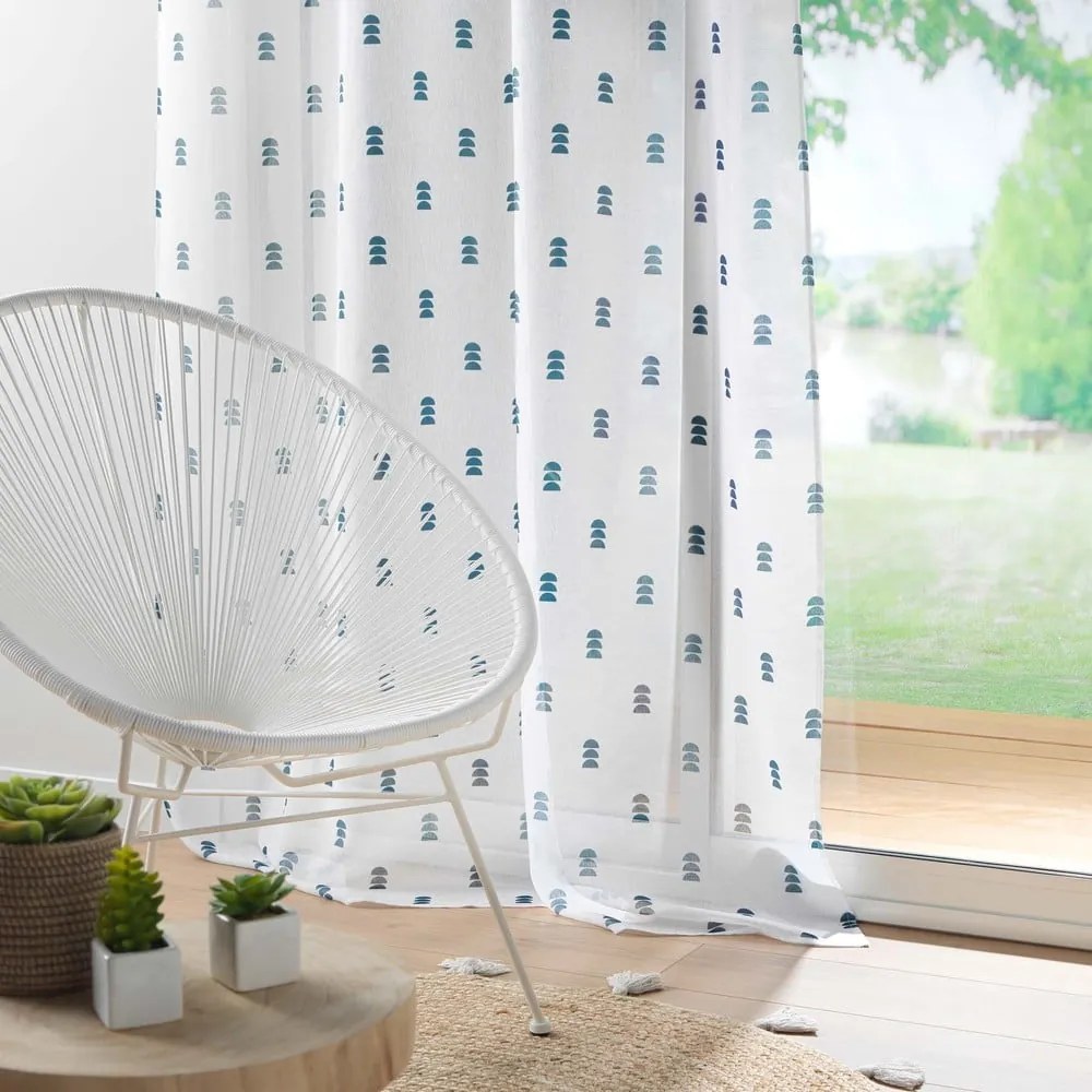 Biało-niebieska firanka z woalu 140x240 cm Geokid – douceur d'intérieur