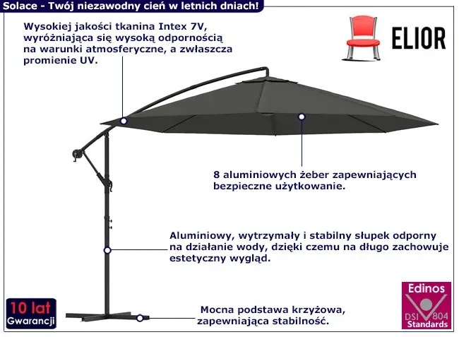 Okrągły parasol do ogrodu na wysięgniku antracyt - Westi