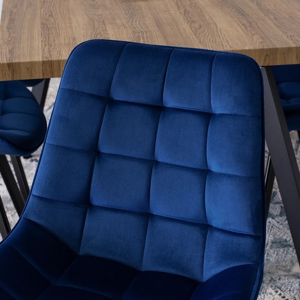 Zestaw 4x Krzesło Tapicerowane RICK do Salonu Granatowe Welurowe Nowoczesne Loft