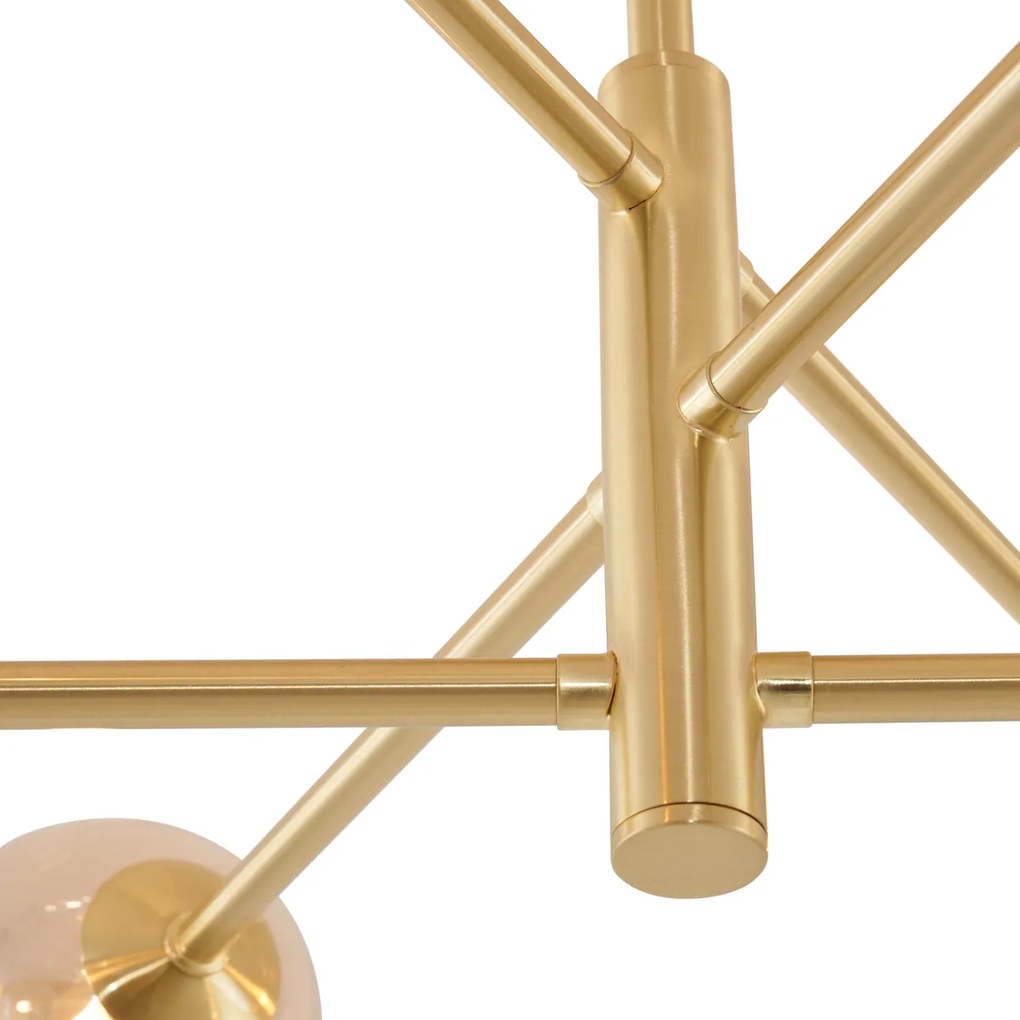 Nowoczesna lampa sufitowa mosiężna z bursztynowym szkłem 6-punktowa - Ryan