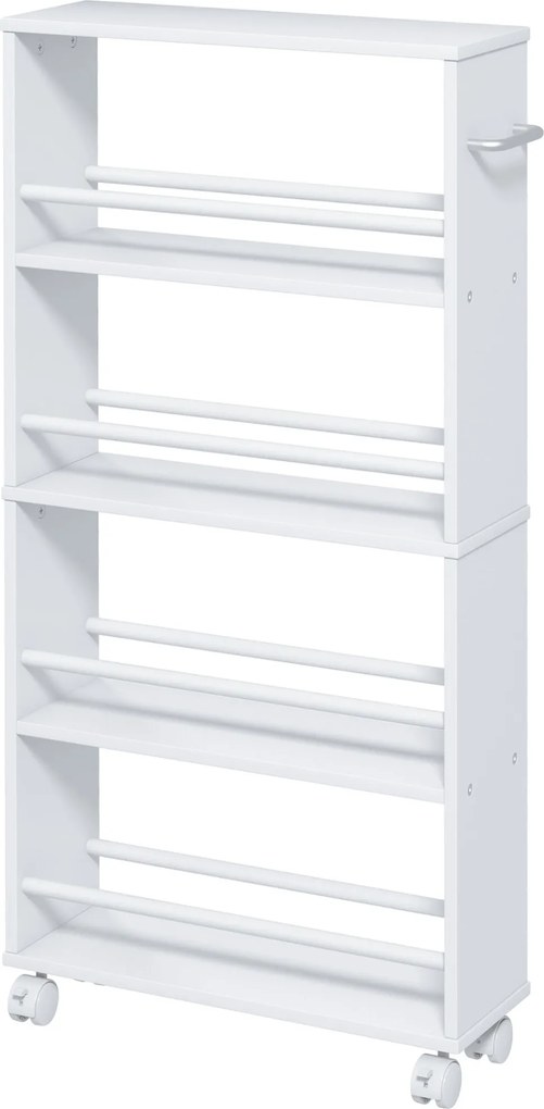HOMCOM Regał wielofunkcyjny na kółkach, wąski, 4 półki, 45x15x91 cm, Biały