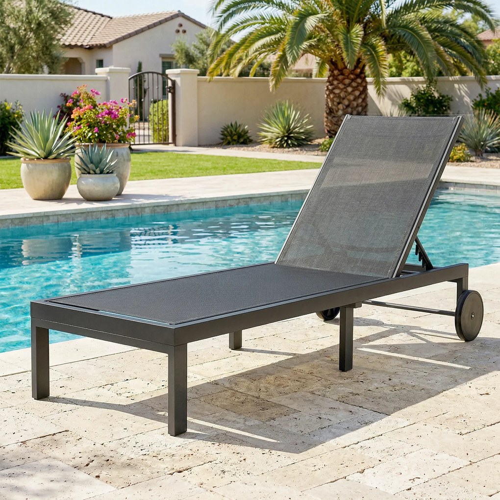 Outsunny Leżak Oddychający z 6-stopniową Regulacją Oparcia, Kółkami, Aluminiową Ramą | Aosom PL