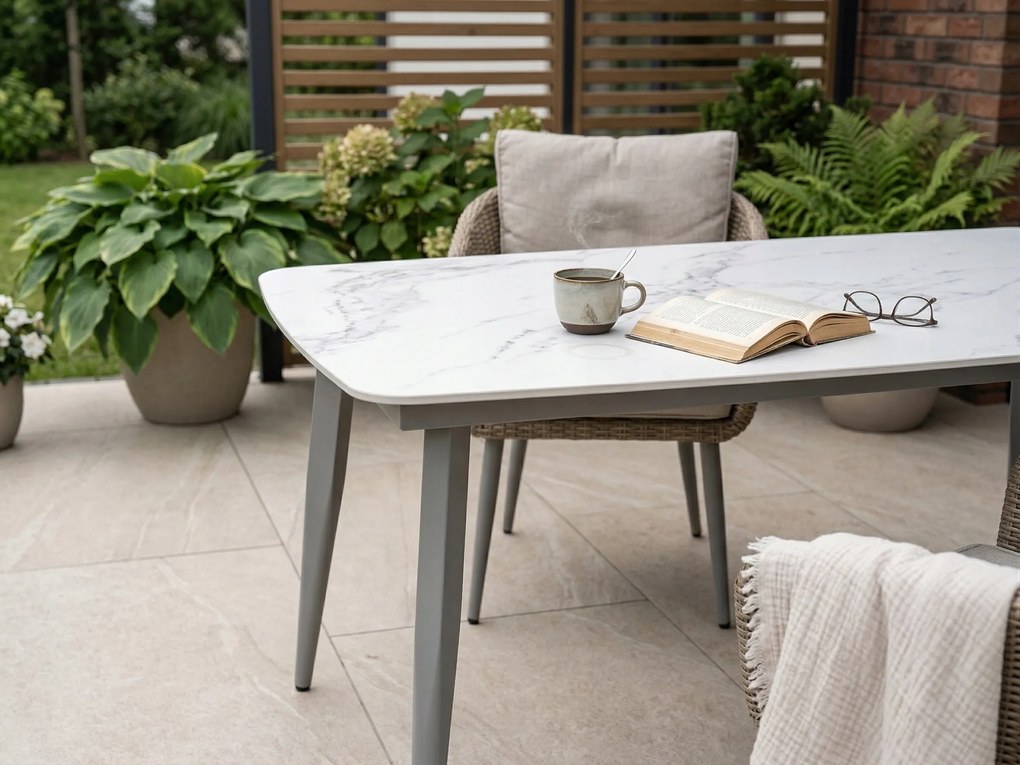 Stół ogrodowy aluminiowy beżowy 180x90 cm Spiek kamienny solidny i trwały