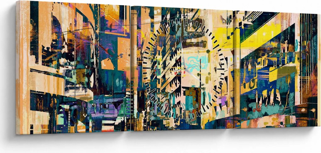Obraz malowanej abstrakcji (z zegarem) (90x30 cm)