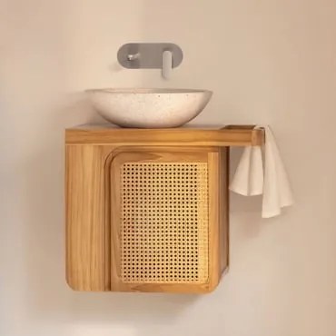 Zestaw Mebli Łazienkowych Wiszących Na Ścianie Z Drewna Tekowego Georgy Drewno Tekowe & Cement Okrągły - Sklum