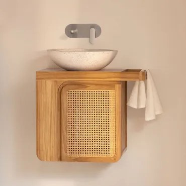 Zestaw Wiszących Mebli Łazienkowych Z Drewna Tekowego Georgy Drewno Tekowe & Cement Okrągły Biały Ø40 - Sklum