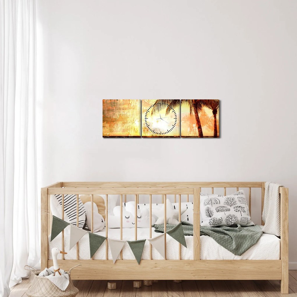 Obraz - Palmy na plaży (z zegarem) (90x30 cm)
