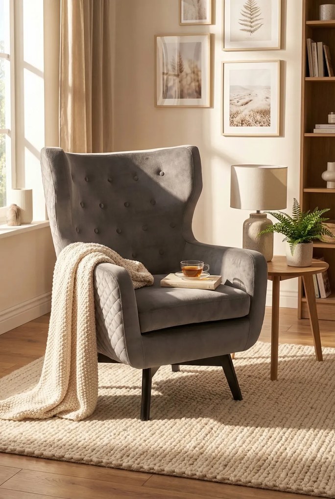 Popielaty fotel do karmienia typu uszak G0-L05