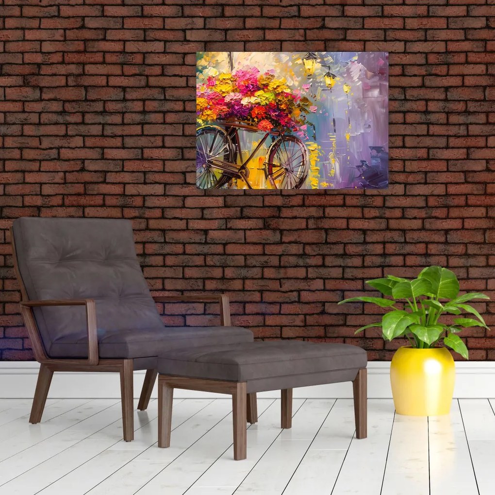 Obraz na szkle - Koło z kwiatami (70x50 cm)