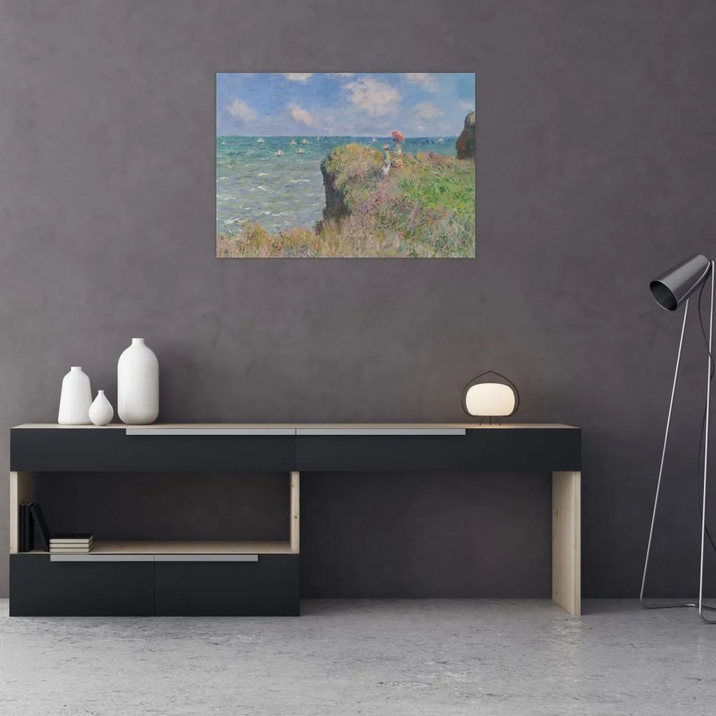 Obraz na szkle - Claude Monet, Cliff Walk at Pourville, reprodukcje (70x50 cm)