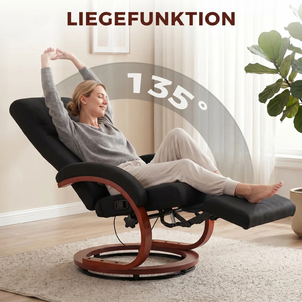 HOMCOM fotel relaksacyjny z funkcją leżenia fotel telewizyjny z wysokim oparciem ergonomiczne podłokietniki podnóżek drewniana podstawa wygląd lnu | Aosom PL