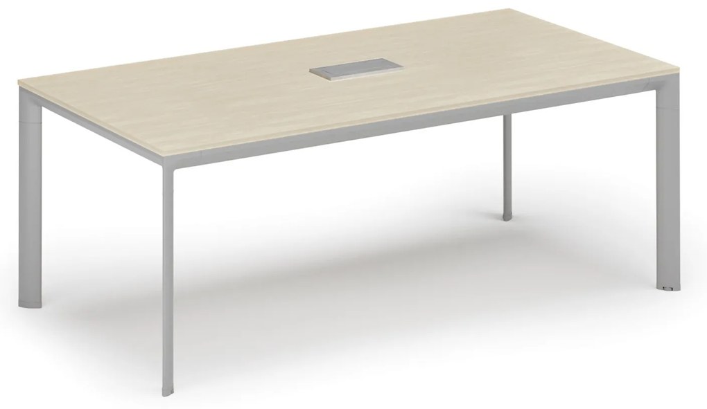 Stół konferencyjny PRIMO INVITATION, 200x100 cm, brzoza + port blatowy TYP III, srebrny
