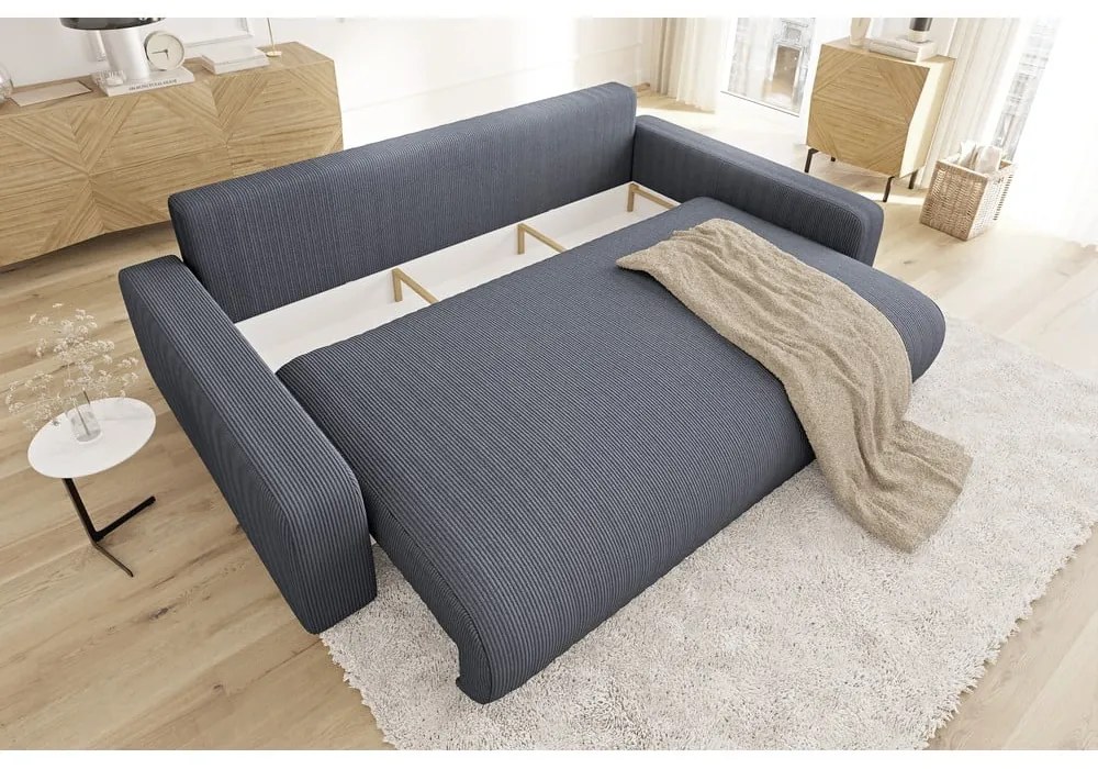 Ciemnoszara sztruksowa rozkładana sofa ze schowkiem 234 cm Sara – Ropez