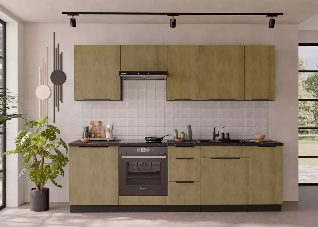 Kuchnia Airi II 260 cm w kolorze dąb cremona / czarny mat lub biały mat z systemem cichego domykania