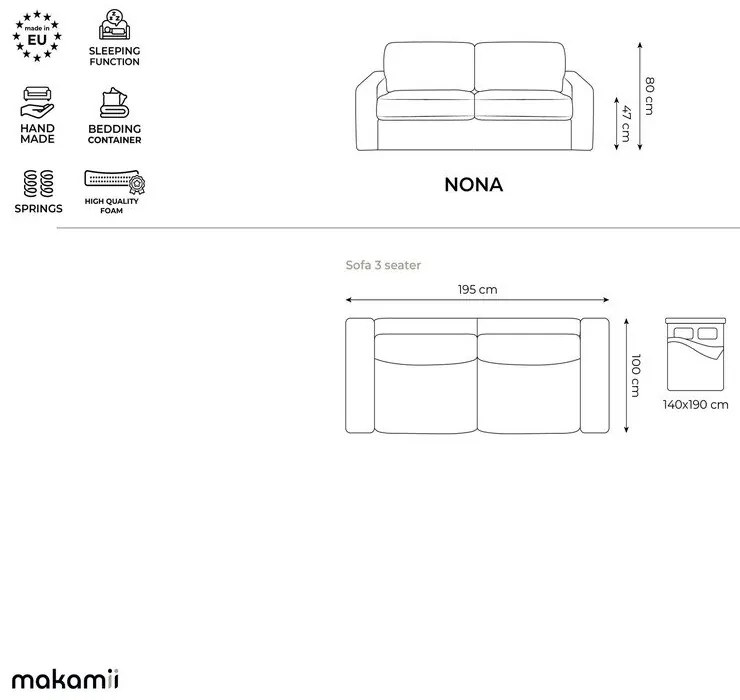 Brązowa sztruksowa rozkładana sofa 195 cm Nona – Makamii