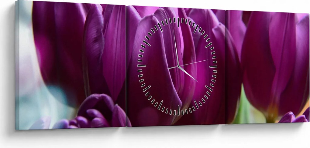 Obraz tulipanów (z zegarem) (90x30 cm)