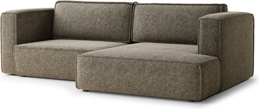 Brązowy rozkładany narożnik ze schowkiem z tkaniny szenilowej (prawostronny/z szezlongiem) Velto – Maison de Rêve