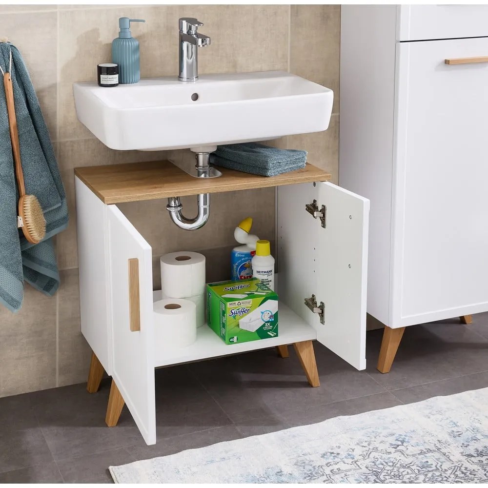 Biała wisząca szafka pod umywalkę 65x60 cm Quickset 383 – Pelipal