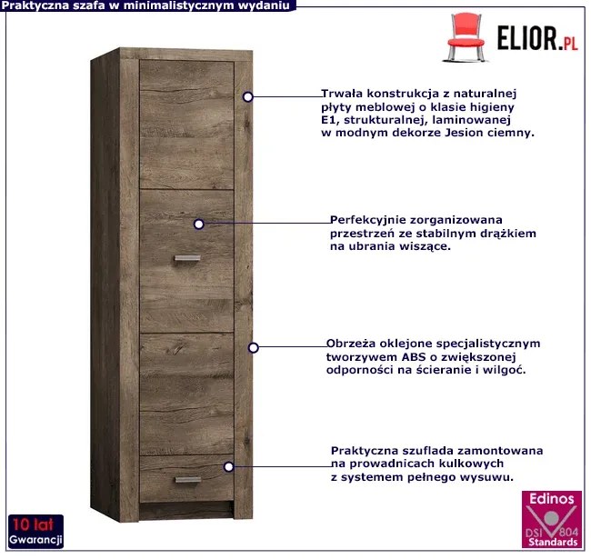 Szafa jednodrzwiowa jesion ciemny - Filin 3X