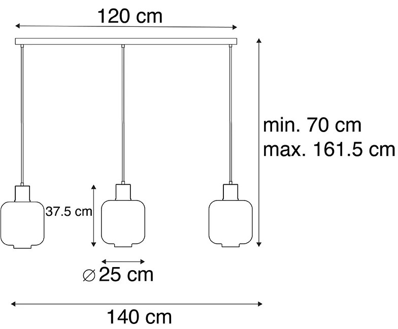 Designerska lampa wisząca czarna z bursztynowym szkłem 3-światła 161,5 cm - Qara